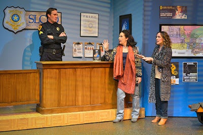 Jason Kuykendall, Jamie Jones, and Lynda DiVito in a scene from Women in Jeopardy! 