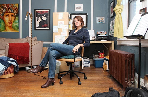<strong>Her office is in a corner of her living room.</strong>