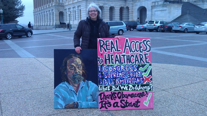 <p>I’m smiling but sometimes advocating is hard. It rained. I was wet and cold. Prepare to be uncomfortable, and sometimes angry. One woman said ever so sweetly, “Did you have a personal tragedy?” All I could think of was, “No, you patronizing bitch. 50 million people do.” (The number of uninsured pre- ACA.) I did not flip out on her but I wanted to scream.(Feb. 2012)</p>