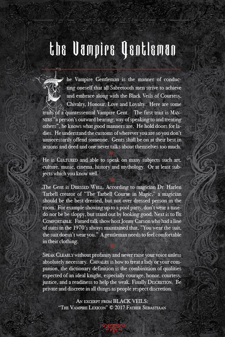 The Vampire Gentleman’s BLACK VEIL from the Vampire Lexicon (coming October 2017) 