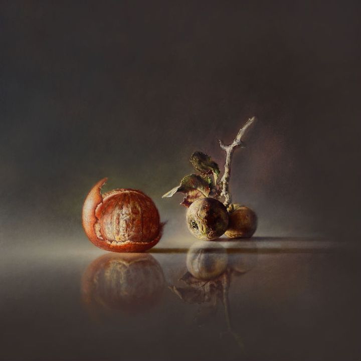 <p>Transitory Reflections: Tangerine & Plum | Oil on panel - 16” x 16” 2013</p>