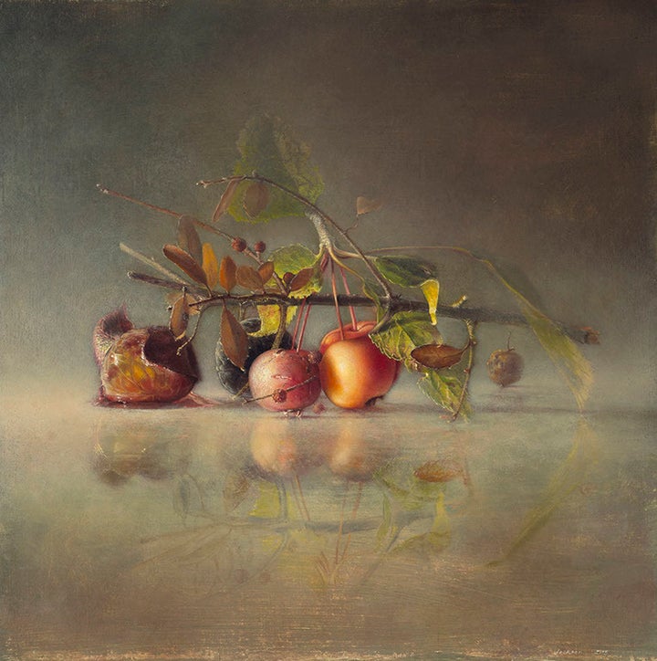 Transitory Spaces: Cherries, Muscadines, and Branch | Oil on panel - 8” x 8” 2015