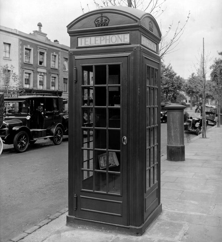 london black and white telephone booth