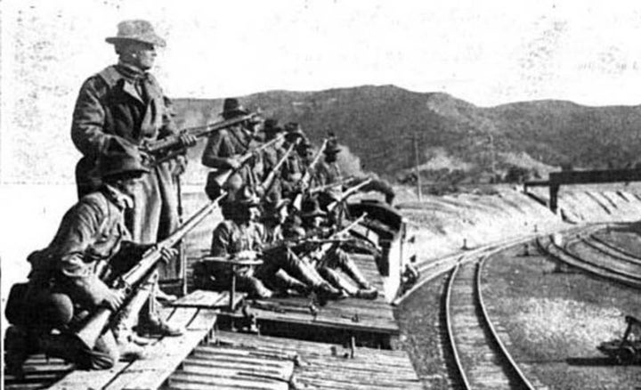 Troops on top of a train car near Ludlow Colorado