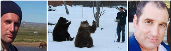 Dr. Jordan Carlton Schaul pictured here with two orphaned grizzly bears