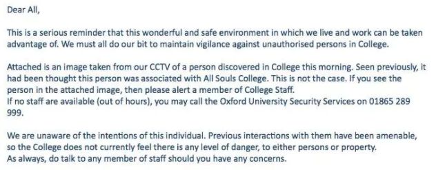 Students were sent an email warning them to be 'vigilant' 
