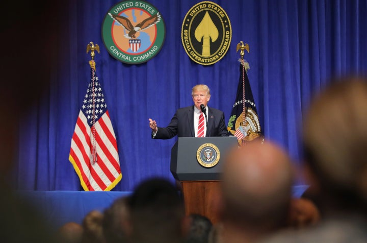 Trump speaks during a visit to US Central Command