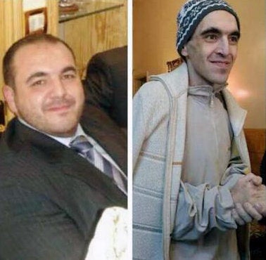 Former detainee Mounir al-Fakir before his arrest and shortly after his release from Saydnaya.