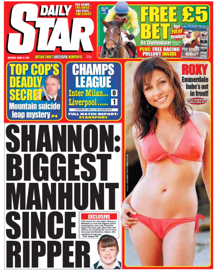 The Daily Star's front page about the search in March 2008.