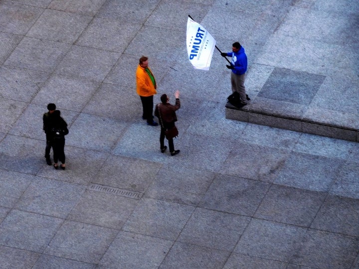 A lonely Trump fan on Chicago’s Daley Plaza in March, 2016, eight months before getting the last laugh. 