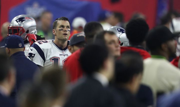 Tom Brady looks on from the sideline during the fourth quarter of Super Bowl 51.