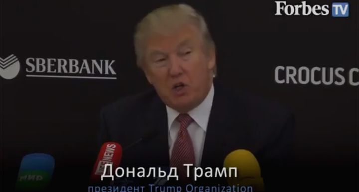 <p><a href="https://www.huffpost.com/news/topic/donald-trump">Donald Trump</a> gives 2011 press conference in Russia saying he has deals there.</p>