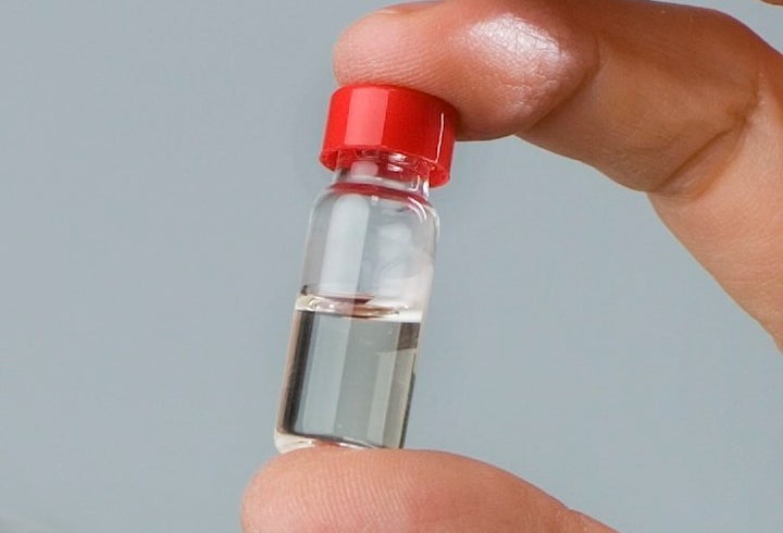 A vial of Vasalgel, which can be injected into the testes.