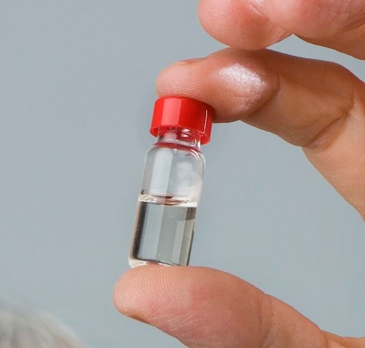 A vial of Vasalgel, which can be injected into the testes.