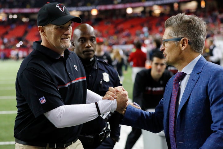 Falcons head coach Dan Quinn (left) and general manager Thomas Dimitroff have to feel great about inking Sarkisian as th