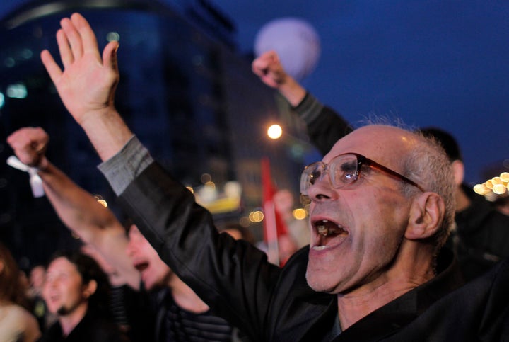 People shout slogans during the "March of Millions" protest rally in Moscow, September 15, 2012.