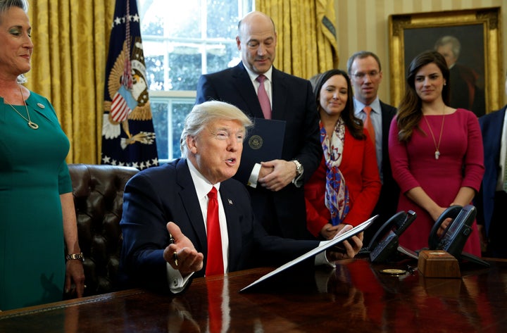 U.S. President Donald Trump speaks before signing an executive order.