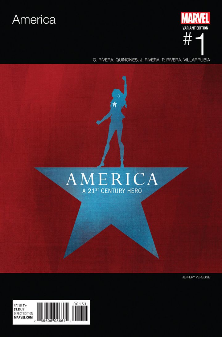 A variant cover of "America" #1 inspired by "Hamilton."