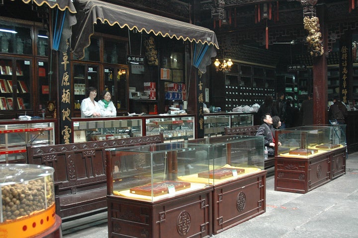 The Hu Qingyutang Chinese Pharmacy founded in 1874 by Hu Xueyan and still operating in Hangzhou, China