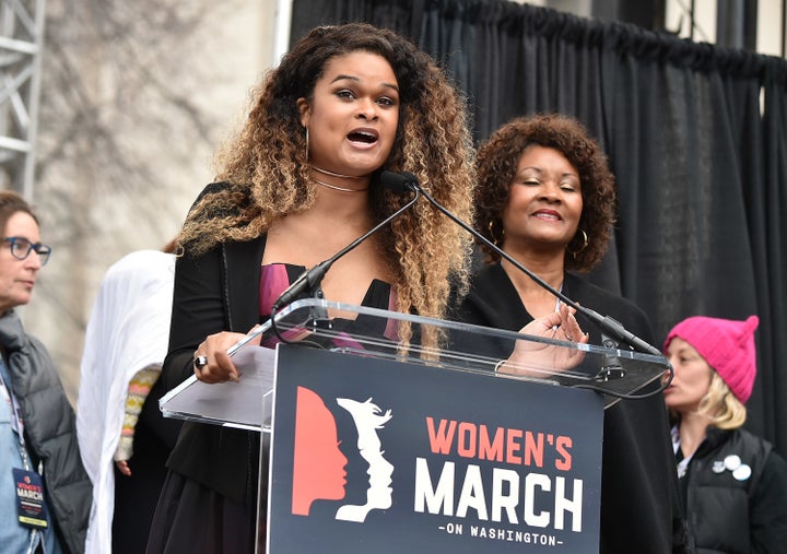 Raquel Willis speaks onstage at the Women's March on Washington on Jan. 21, 2017.