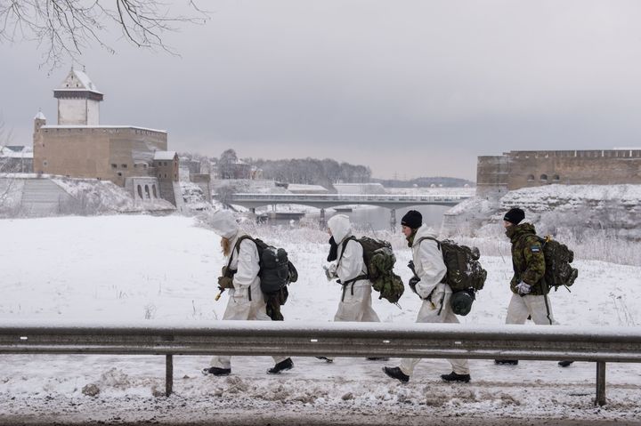 Estonian volunteers participate in a military training during the Utria Assault. Jan. 14.