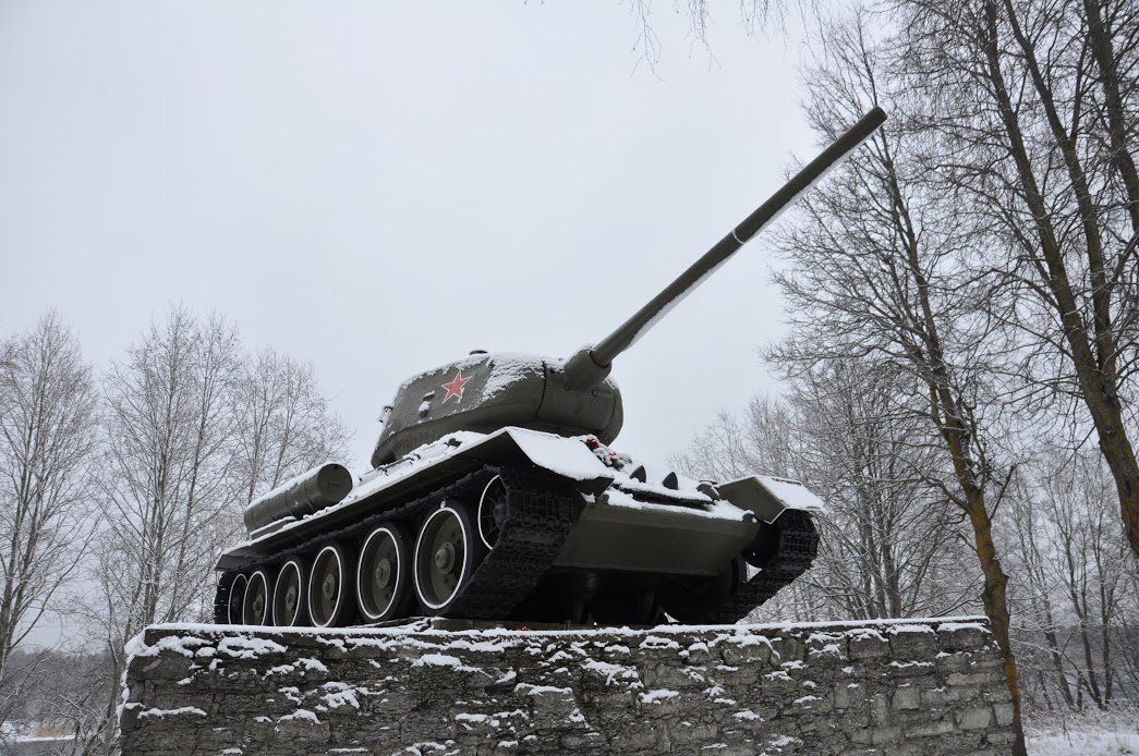 The Tank T-34 memorial on the bank of the Narva River commemorates the breakthrough of Soviet forces in World War II. Jan. 15.