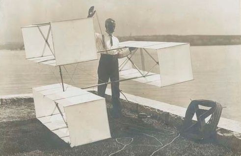 Aviation pioneer Lawrence Hargrave and his three box kite