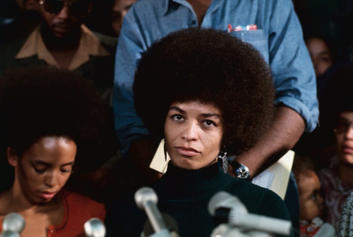 Angela Davis speaks at a press conference after being released on bail after her 1970 arrest.