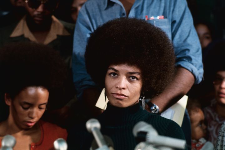 Angela Davis speaks at a press conference after being released on bail after her 1970 arrest.