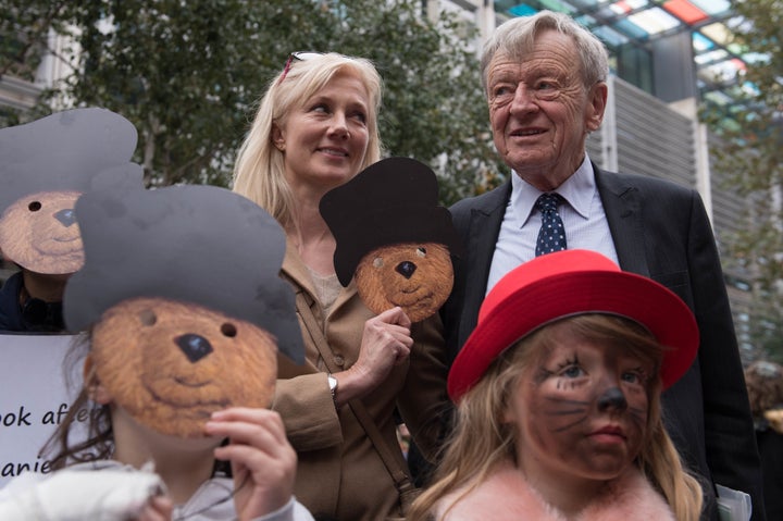 Actor Joely Richardson and Lord Alf Dubs attend a Citizens UK event outside the Home Office in London to welcome the arrival of the first child refugees as the Calais 'Jungle' demolition begins.