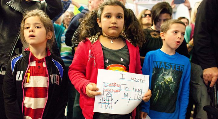 Children protested at the Los Angeles International Airport against Trump's executive order.