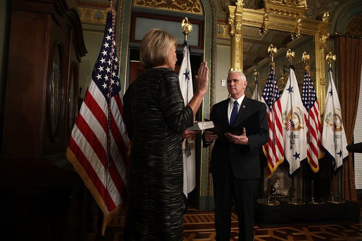 DeVos gets sworn in on Tuesday.