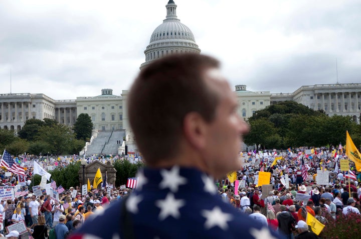 Thousands of protesters gathered on Capitol Hill for the Tea Party Express rally on Sept. 12, 2009 in Washington, D.C. 