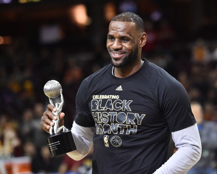 The Cleveland Cavaliers' LeBron James accepted the NAACP's Jackie Robinson Award before a game on Feb. 1.