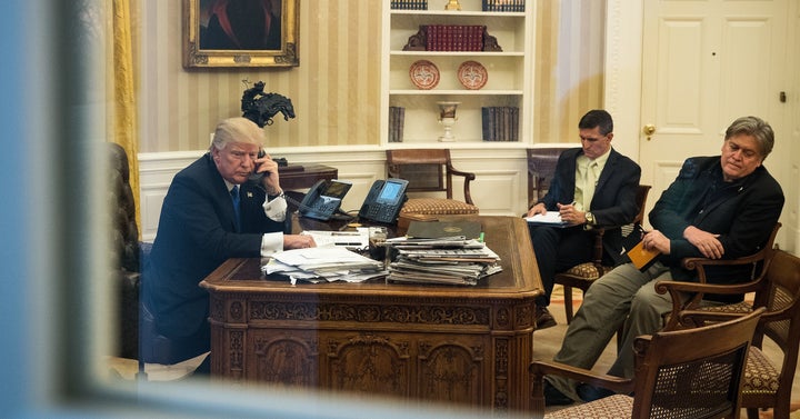 Bannon with President Donald Trump at the White House. Jan. 28.