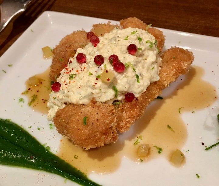 Calf’s brain fritters with horseradish cream at Les Enfants Rouges