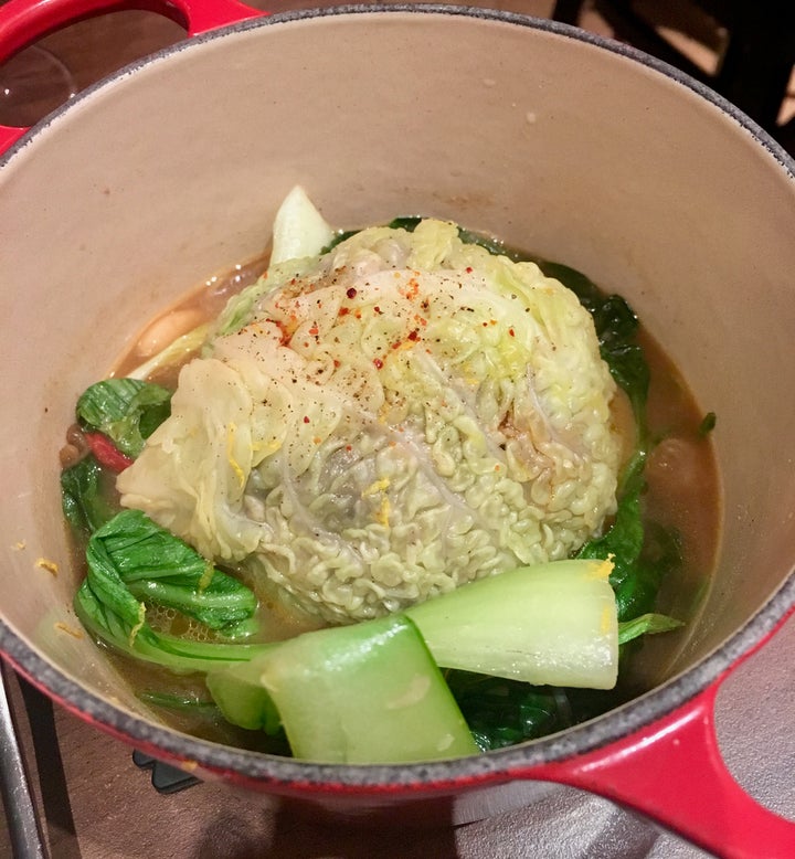 <p>Cabbage stuffed with duck and foie gras at Les Enfants Rouges</p>