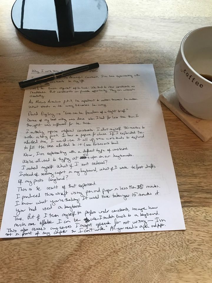 The first draft of this blog post, written longhand.