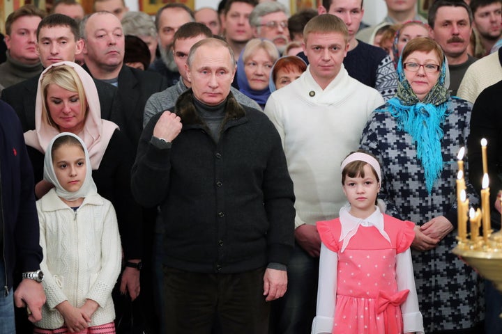 Russia's President Vladimir Putin during a Christmas ceremony&nbsp;at a Russian Orthodox Church, Jan. 6, 2017.