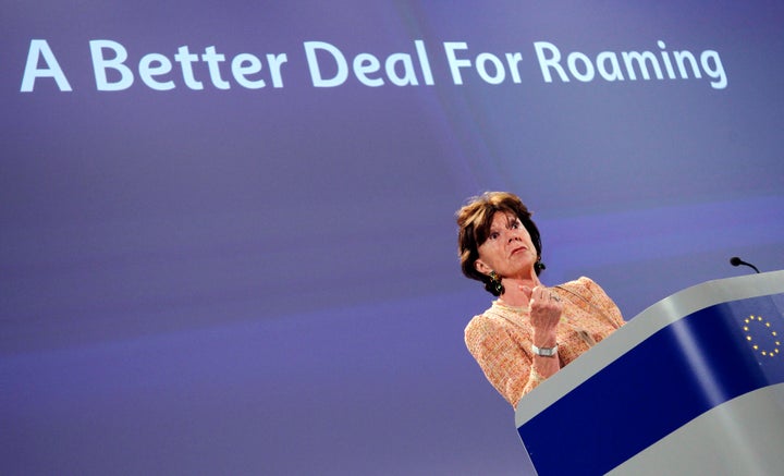 European Competition Commissioner Neelie Kroes talks at a news conference on roaming charges at the European Commission headquarters in Brussels July 6, 2011.