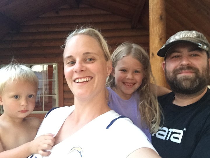 Nadia Levine with her husband and two children. The Levines live within two miles of the Torrance Refinery.