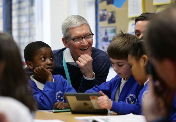 The Apple CEO was speaking to 'Good Morning Britain' during a visit to Woodberry Down Community Primary School in Harringay, north London.
