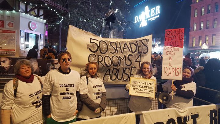 Protesters at the 'Fifty Shades' premiere