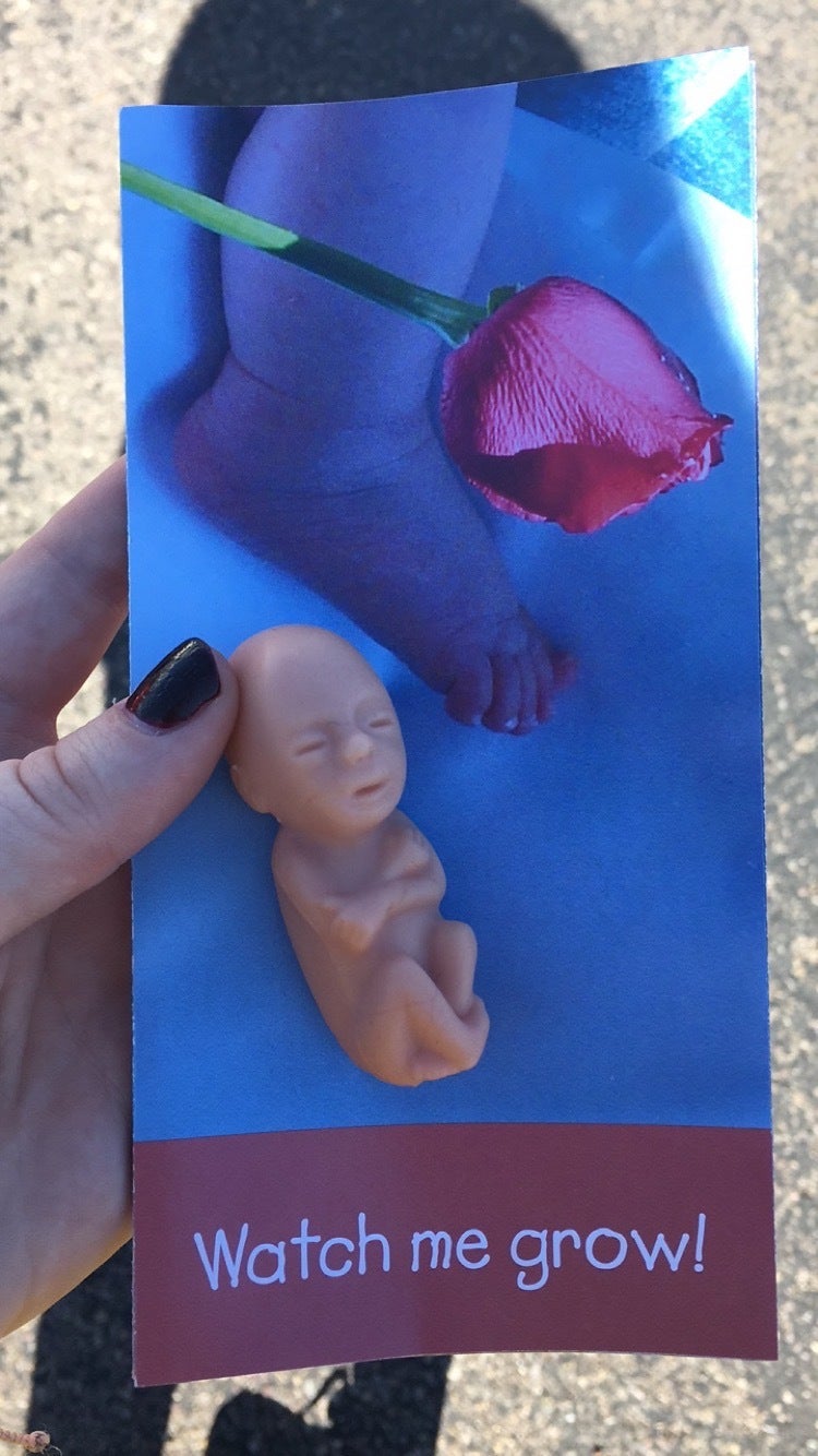 Pamphlets and plastic fetuses handed out by the protestors. Sometimes they are given to the patient escorts and sometimes to