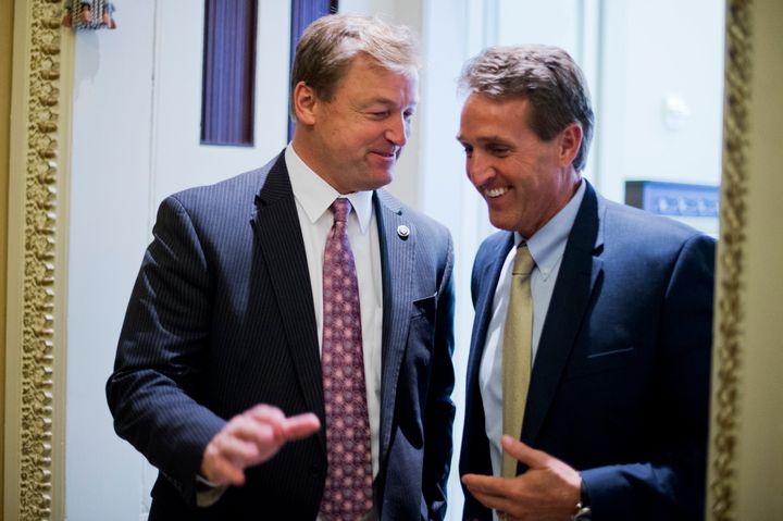 Sens. Dean Heller (R-Nev.), left, and Jeff Flake (R-Ariz.) are the next targets of Obamacare advocates.