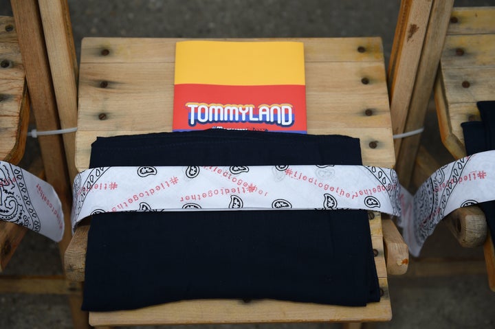 White bandanas on the seats at TommyLand. 