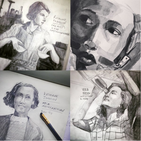 Pictured top left-right, bottom left-right: Rosalind Franklin, Mae Jemison, Katherine Johnson, Vera Rubin.