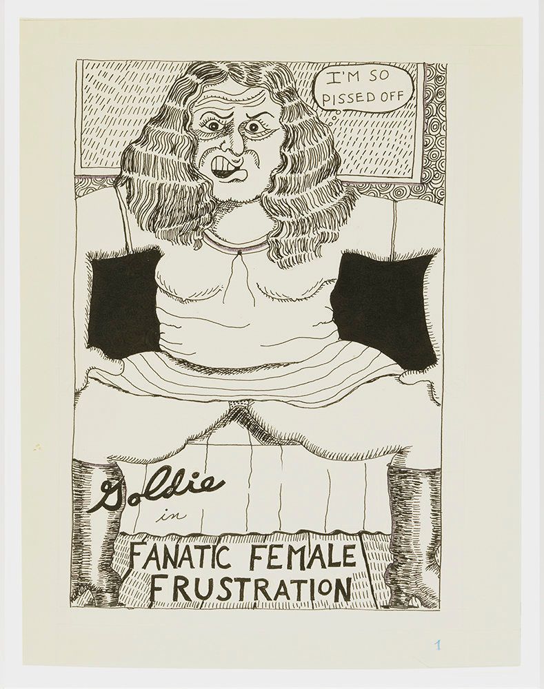 Aline Kominsky-Crumb, "Goldie Fanatic Frustation," page 1, 1975, ink on paper