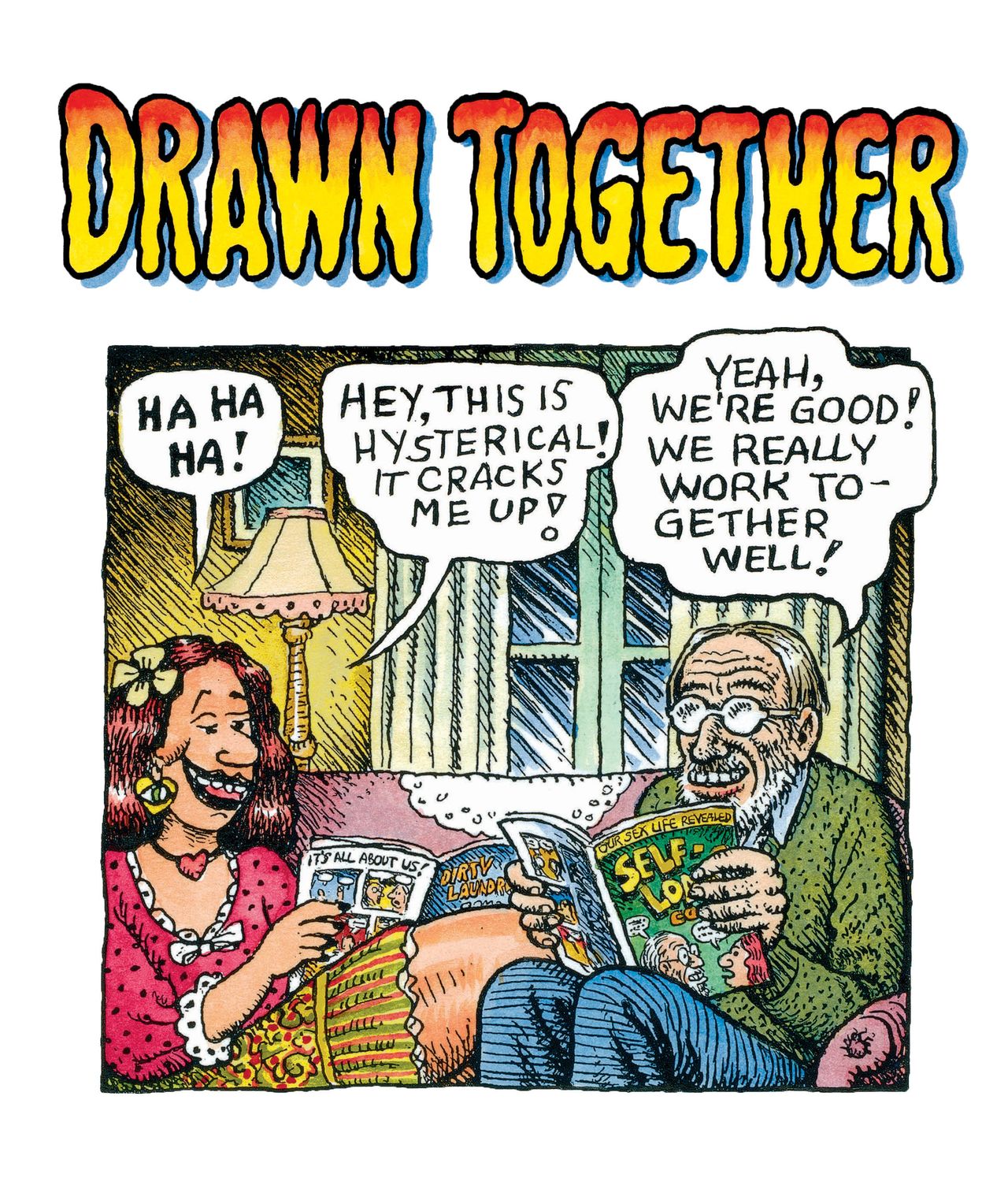 Aline Kominsky-Crumb & Robert Crumb, "<em>Drawn Together</em>," Cartoon Museum Basel, 2016, ink and watercolor on paper, Poster for the exhibition. Courtesy of the artists