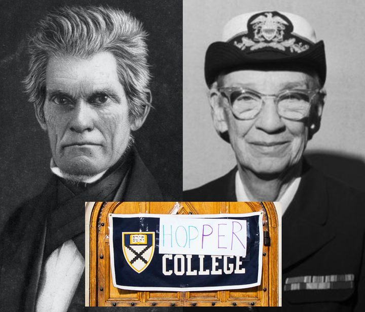 Left, John C. Calhoun: Vice President and slavery advocate. Right, Grace Murray Hopper, U.S. Navy rear admiral and groundbreaking computer scientist. Both are graduates of Yale University.